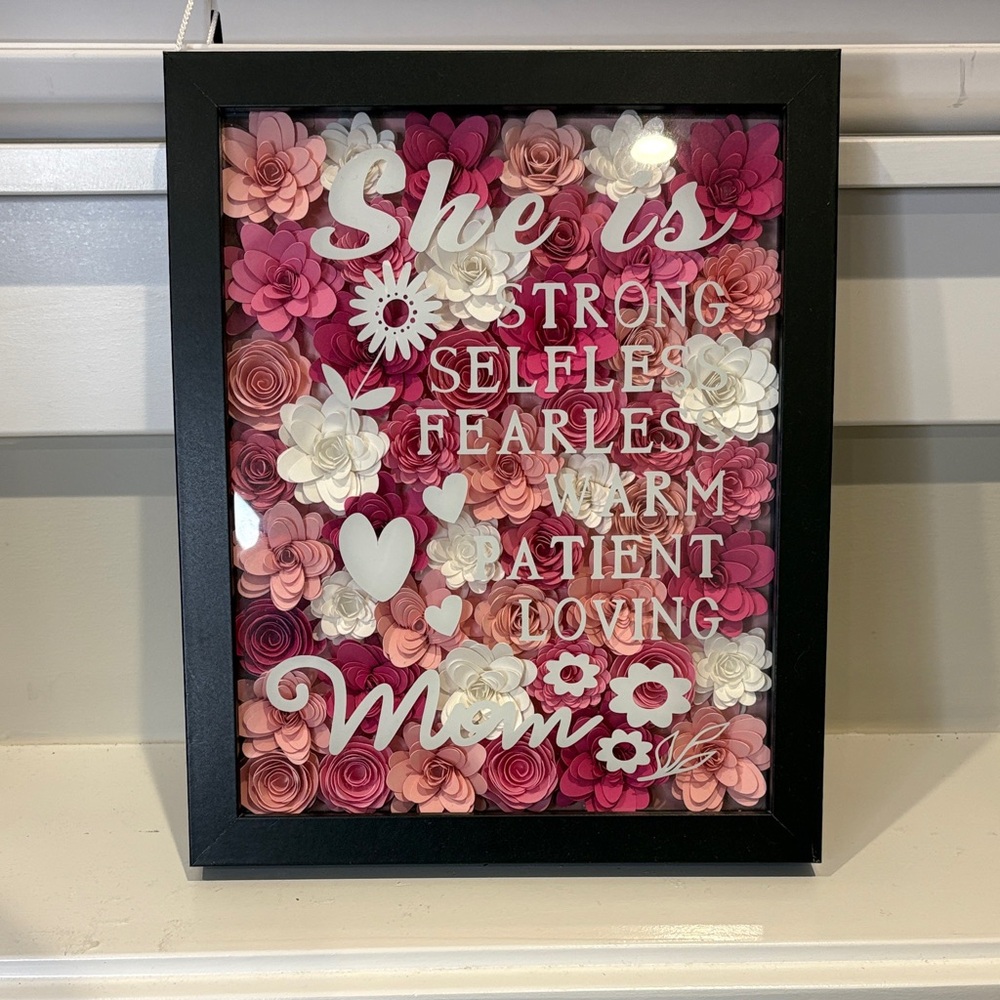 Shadow Box with Pink and White Paper Flowers